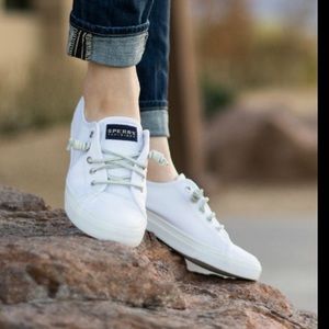 Sperry Womens White Leather Boat Shoe 